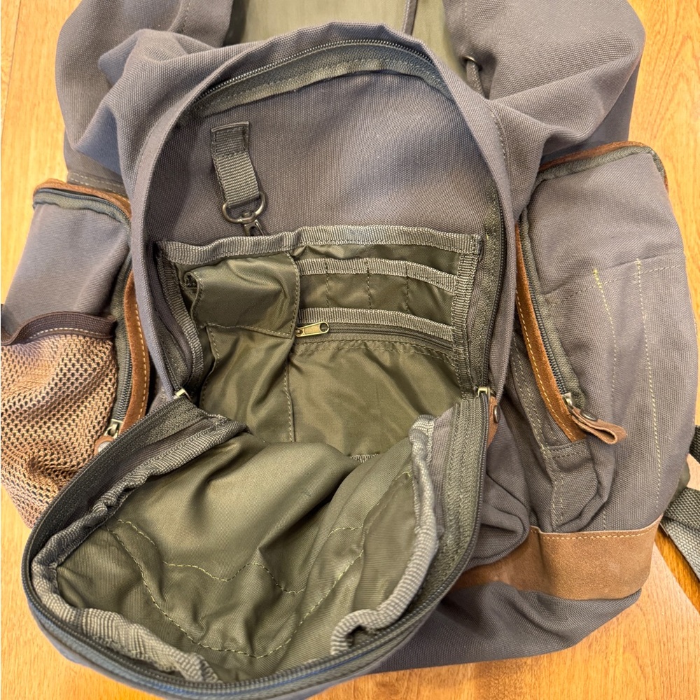 Field & Stream Gray Backpack with Brown Leather Accents